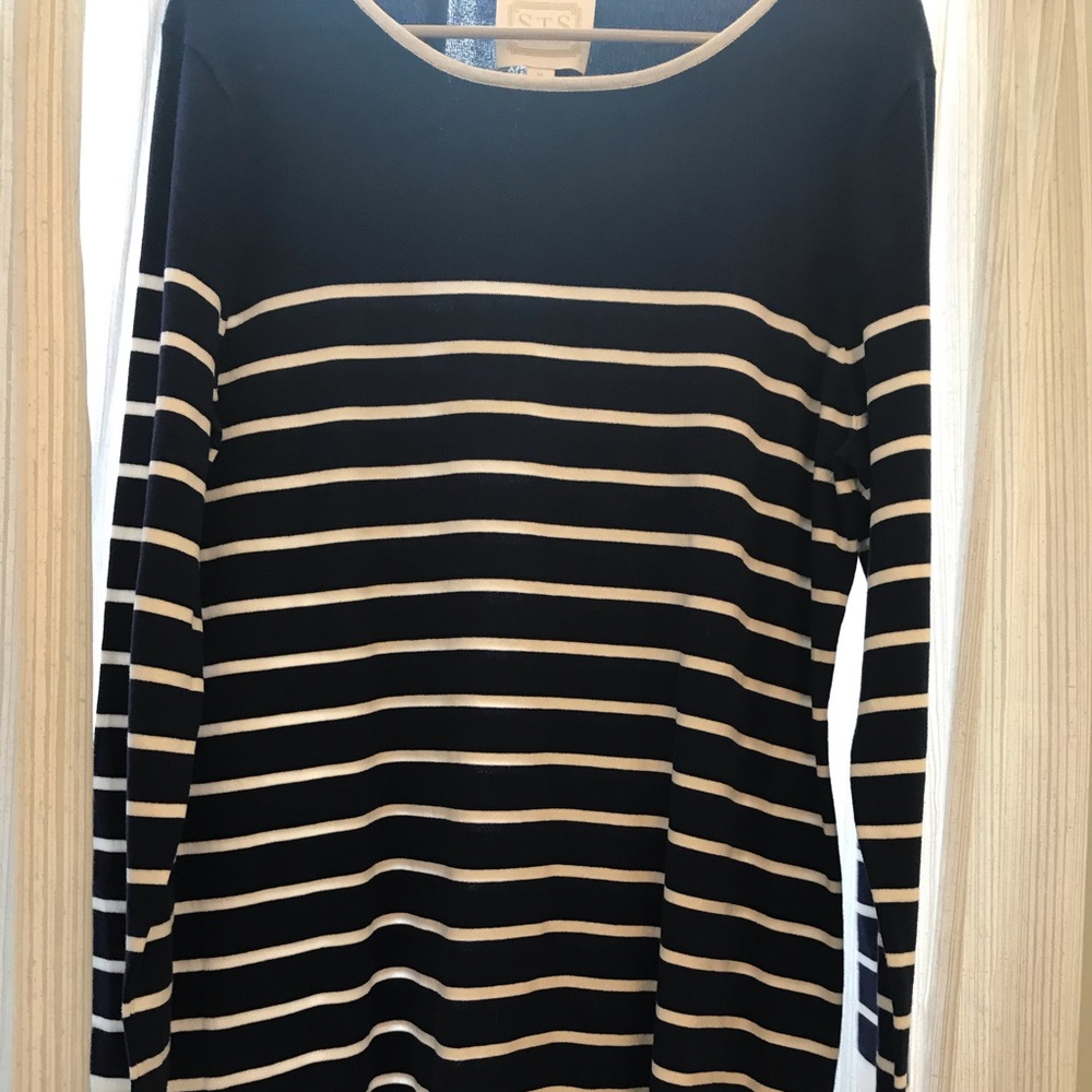 Pretty Navy blue and white striped dress.